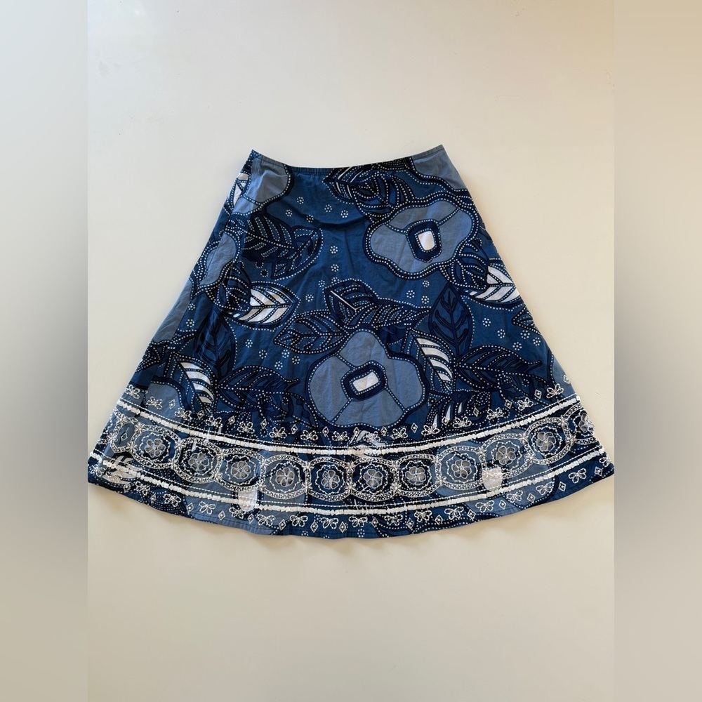 Boston Proper-Blue & White-A Line-Beaded-Embellished-Skirt-Cotton-Women’s- 4